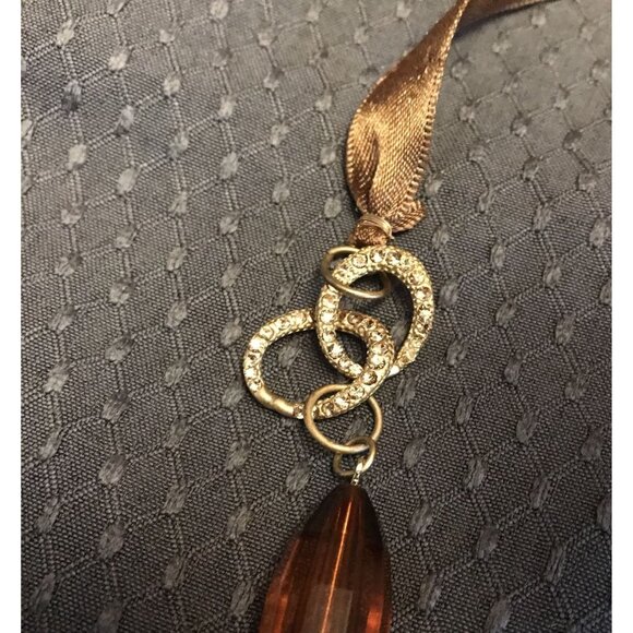 Vintage Brown Beaded Ribbon Necklace With Rhinestone Accents - Picture 3 of 5